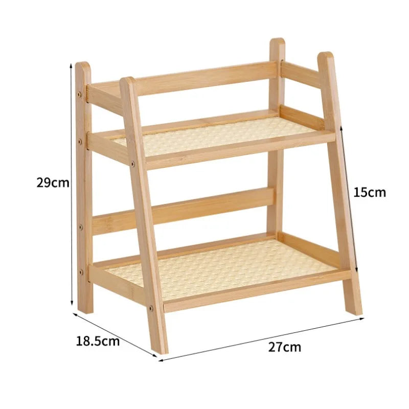 Rattan De Madeira Prateleira De Armazenamento, Desktop Stand Organizador, Trapezoidal Mesa, Display Rack, Escritório Estacionário, 2-Tier