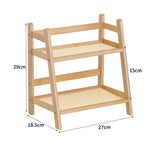 Rattan De Madeira Prateleira De Armazenamento, Desktop Stand Organizador, Trapezoidal Mesa, Display Rack, Escritório Estacionário, 2-Tier