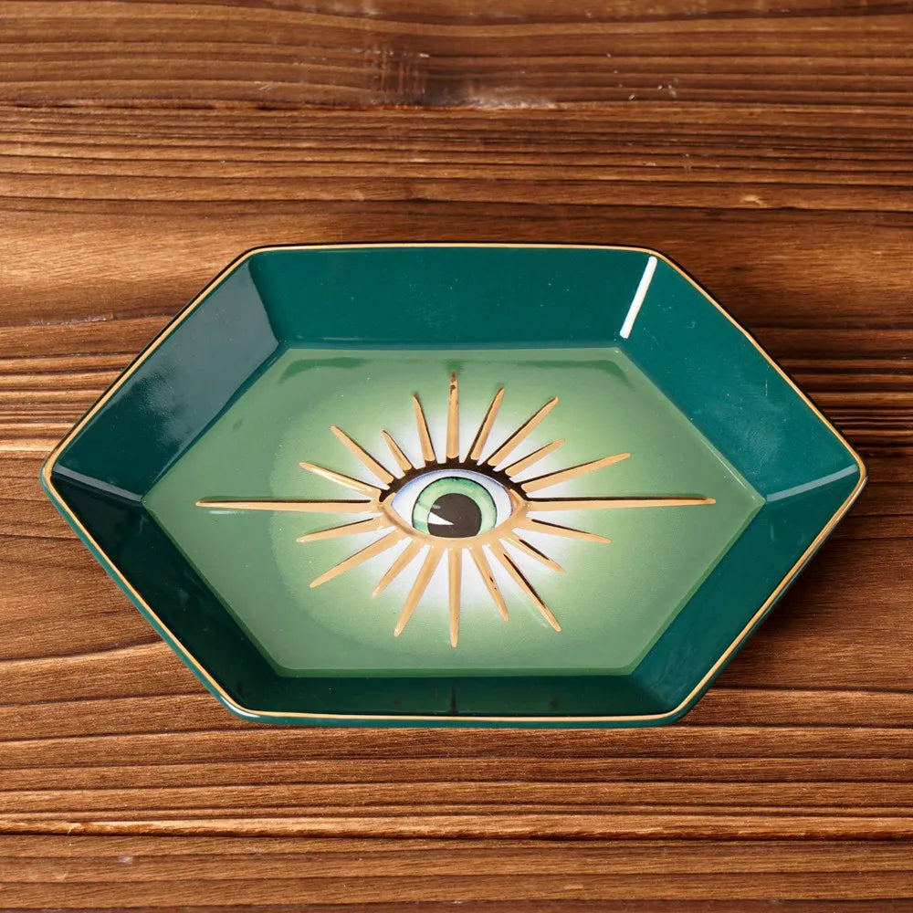 Vilead-bandeja de jóias cerâmica 16x11cm, prato jóias, mau olhado, titular do anel, estilo boho moderno, decoração home, organizador do quarto