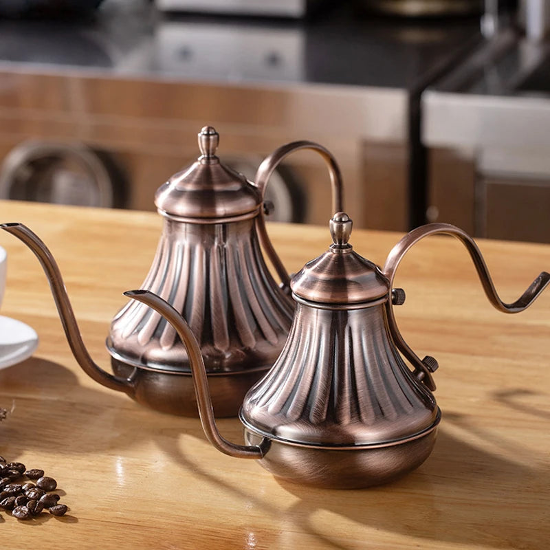 Chaleira de café em aço inoxidável, pote de chá, gotejamento retrô Gooseneck, bico, filtro gotejador, Home Pots, 420ml, 650ml