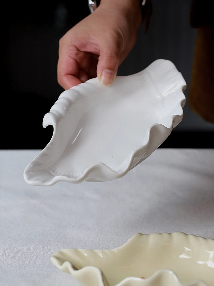 Ahunderjiaz-Creme Placa De Cerâmica Shell, Exibição De Jóias Bandeja De Armazenamento, Talheres De Cozinha Decorações, Armazenamento Em Casa E Organização