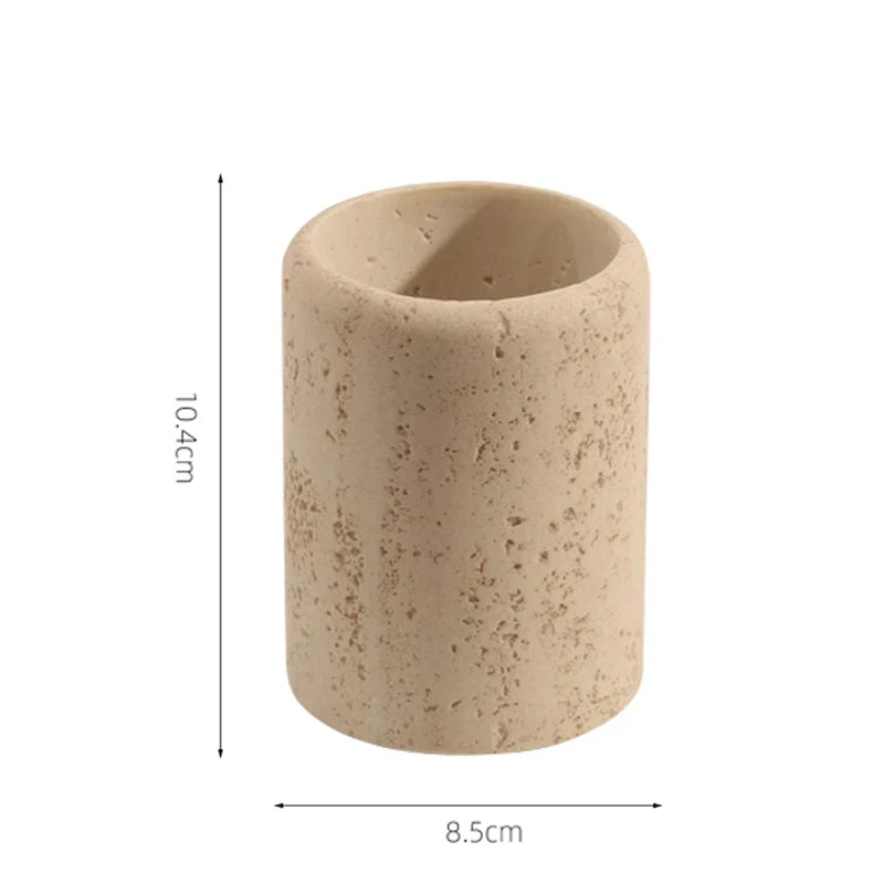 Ahunderjiaz Wabi-Sabi Estilo Natural Amarelo Caverna Pedra Caixa De Armazenamento, Criativo Desktop Pen Titular Ornamentos, Decoração Para Casa