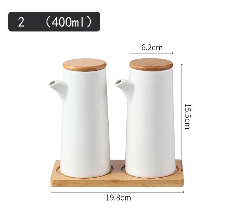 Frasco de tempero de cerâmica nórdico, molho de soja, bandeja de madeira, vinagre, conjunto doméstico de cozinha, suprimentos de combinação