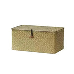 Handmade Woven Seaweed Storage Basket com Tampa, Caixa De Acabamento, Organizador Do Armário, Banho Diversos, Recipiente De Toalha Cosmética
