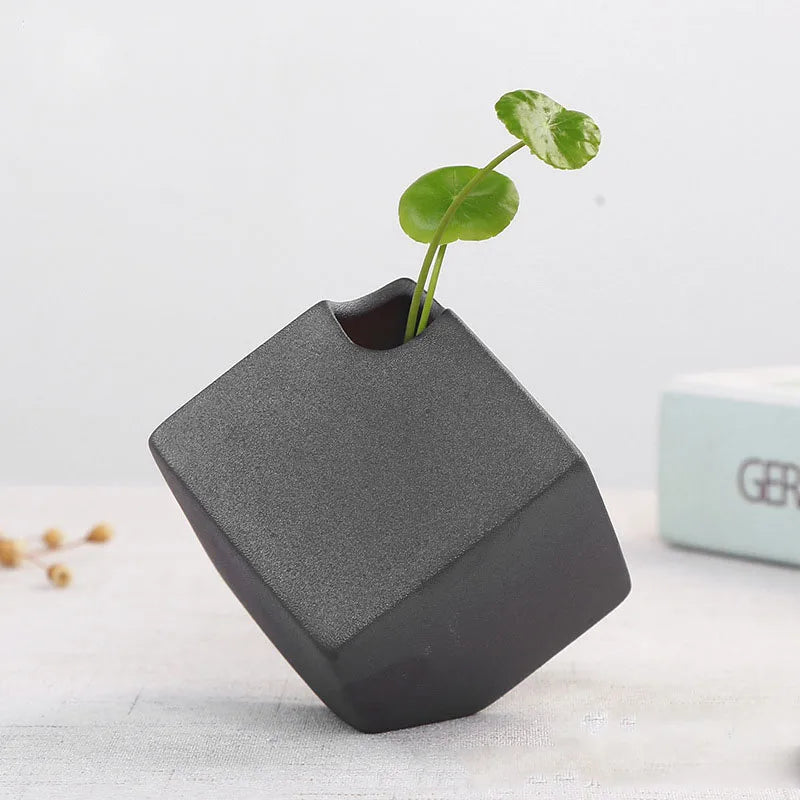 Faiança Flower Ware Vaso cerâmico, recipiente hidropônico japonês, ornamento doméstico vintage, mesa de jantar da sala de estar preto e branco