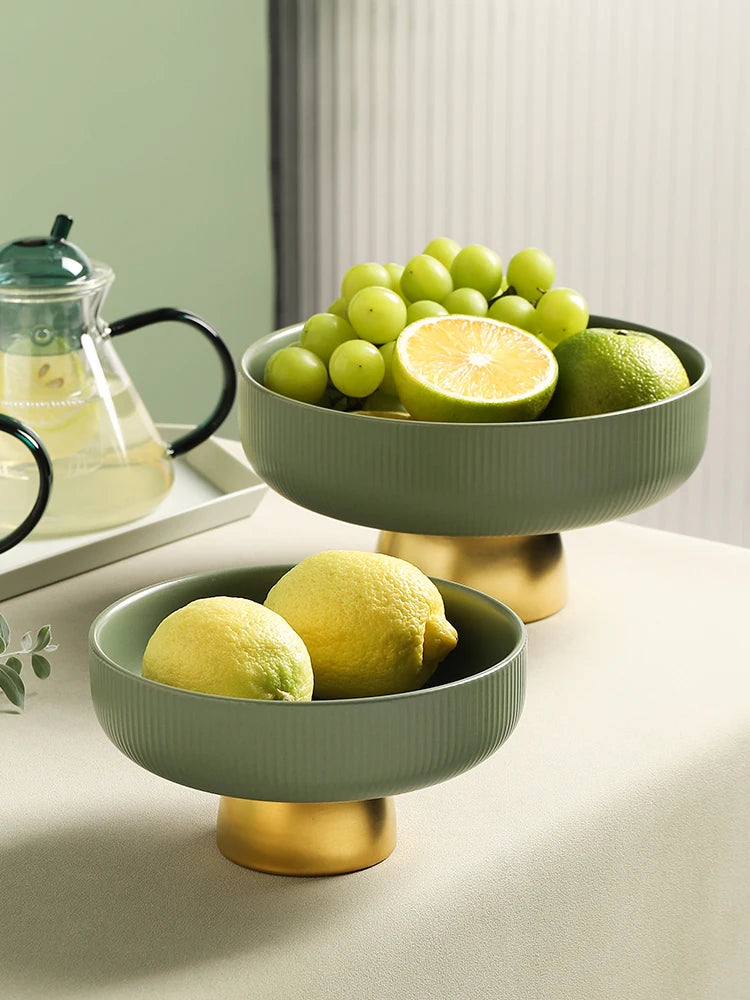 Criativo cerâmica vertical padrão bandeja de frutas com base dourada sala estar desktop lanche alto chá jóias diversos caixa armazenamento