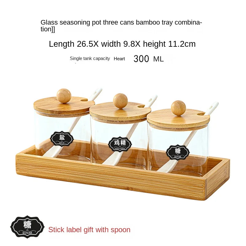 Criativo vidro spice jar casa três-peça sal frasco de açúcar com tampa spice pepper caixa de armazenamento recipiente de vidro decoração para casa