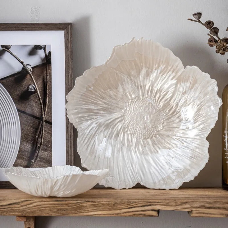 Ahinderjiaz-Bandeja De Flor De Cristal Nórdico, Placa De Salada De Frutas De Vidro Simples, INS Household Fashion Tableware Set, Home Acessórios