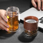 Garrafa de água de vidro com filtro de chá infusor separação de chá parede dupla garrafa de vidro garrafa de água leakproof viagem drinkware