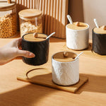 Jarra de cerâmica com padrão de pedra criativa, pote de óleo, garrafa de pimenta, cozinha doméstica, pimenta, açúcar, sal, recipiente de armazenamento de alimentos