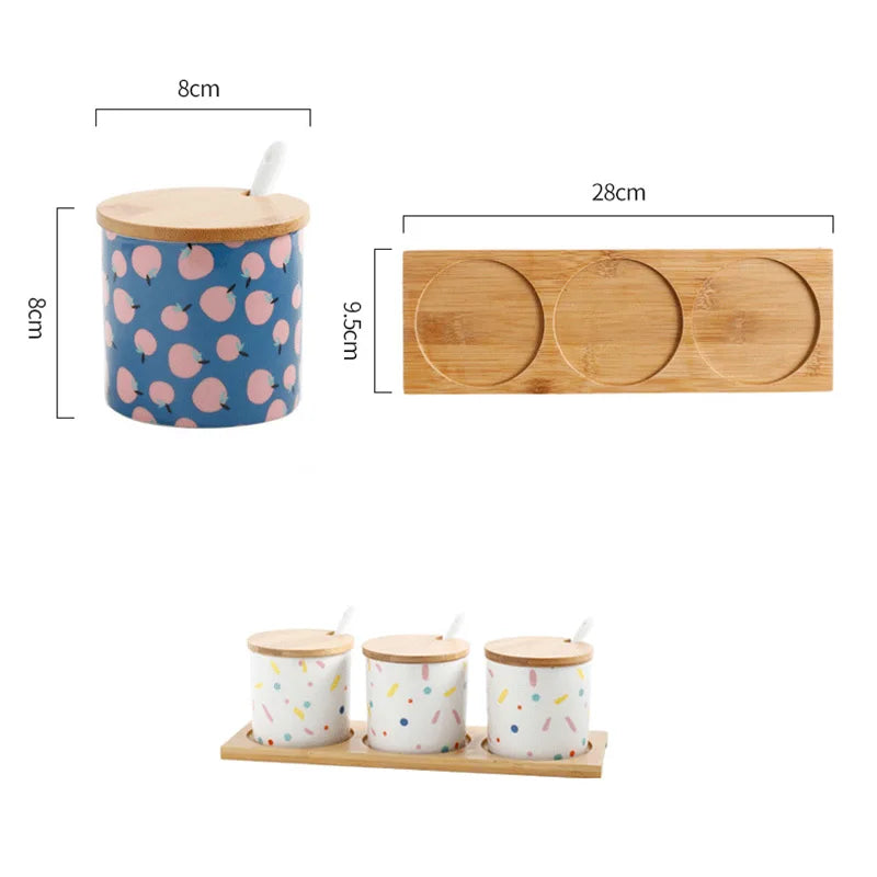 Criativo dos desenhos animados pintados de cerâmica tempero conjunto frasco de porcelana sal frasco de açúcar grão tanque spice pepper caixa de armazenamento recipiente de alimentos
