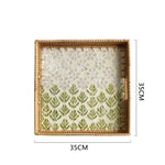 Bandeja premium de concha quadrada de luxo, rattan feito à mão, cesta de frutas de piquenique colorida, conjunto de armazenamento de cozinha, decoração de mobiliário doméstico