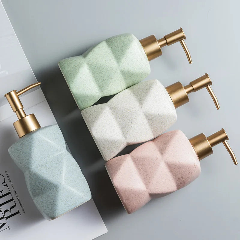 300ml europeu cerâmica dividida garrafa banheiro shampoo chuveiro gel armazenamento garrafa casa em forma de diamante suprimentos de armazenamento do banheiro