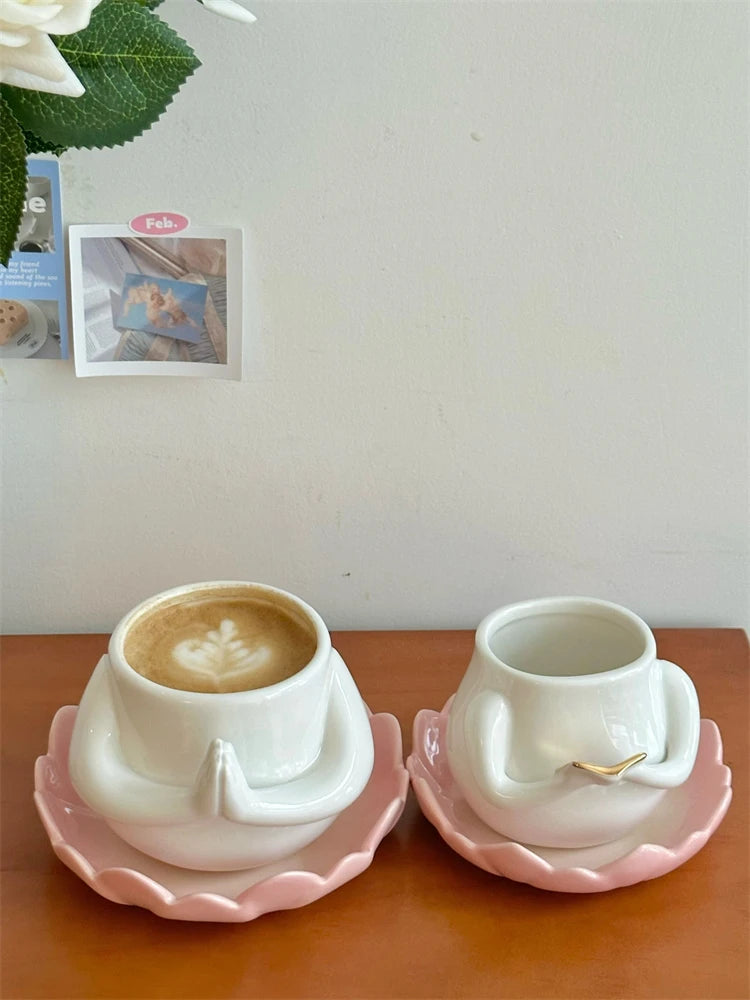 Ahunderjiaz-canecas de cerâmica amarelas bonitos, porta-copos de café, utensílios domésticos, decorações home, Copa Kawaii