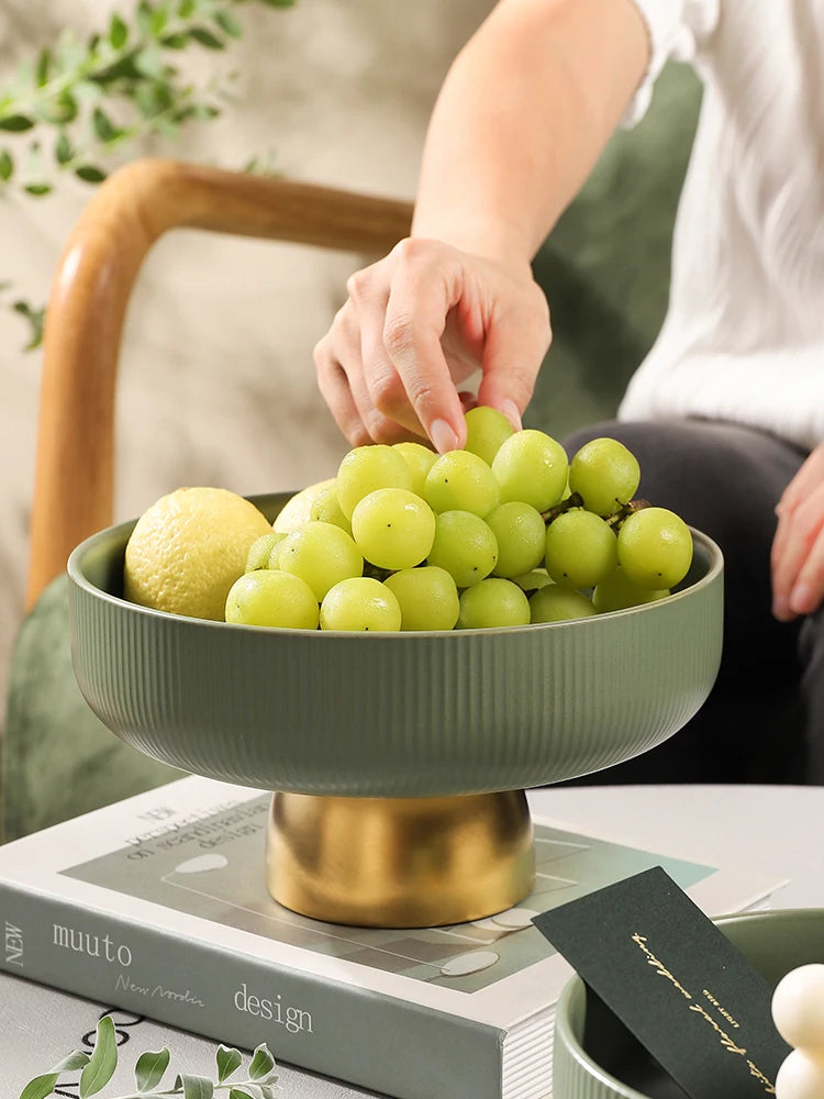 Criativo cerâmica vertical padrão bandeja de frutas com base dourada sala estar desktop lanche alto chá jóias diversos caixa armazenamento
