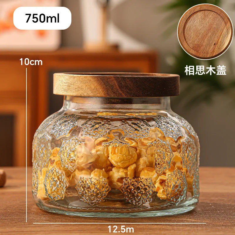 Vidro Selado Latas para Lanches Grãos Doces e Materiais Medicinais, Vintage Girassol Onda, Jarra De Armazenamento De Vidro, Latas De Café, Temperos