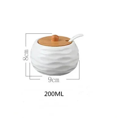 Cerâmica tempero pote tempero caixa bandeja de madeira tempero garrafa de açúcar tigela de sal do agregado familiar com colher suprimentos cozinha