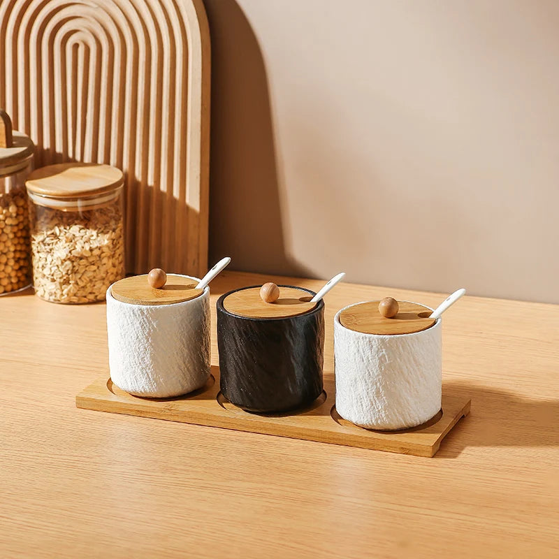 Jarra de cerâmica com padrão de pedra criativa, pote de óleo, garrafa de pimenta, cozinha doméstica, pimenta, açúcar, sal, recipiente de armazenamento de alimentos