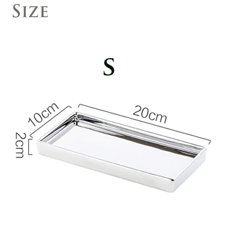Bandeja De Cerâmica De Prata Galvanizada Bandeja Retangular De Armazenamento De Jóias Ornamento De Sala De Estar Decoração De Casa, Luxo Acessível
