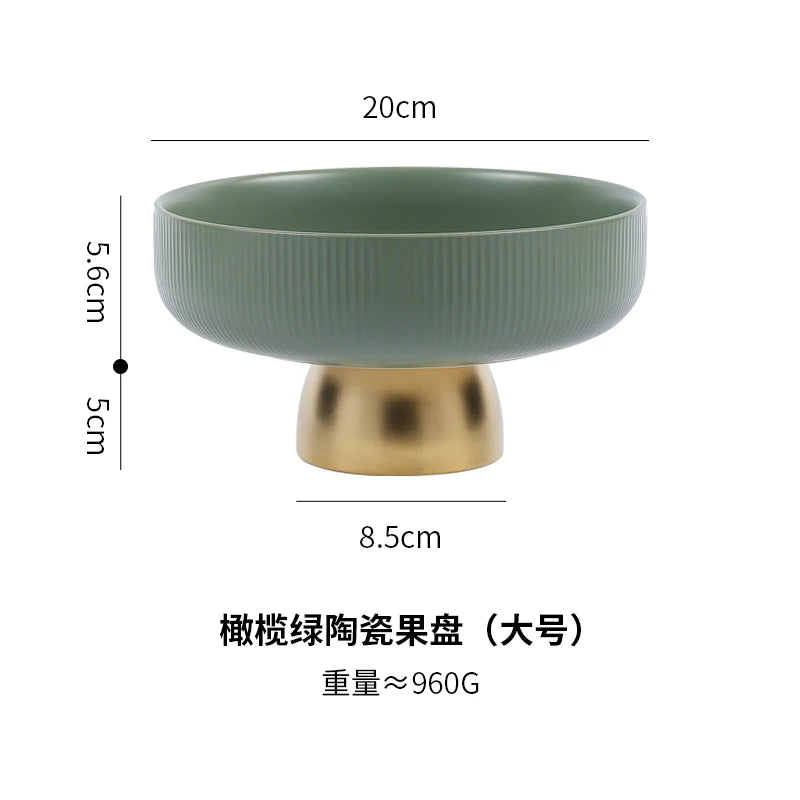Criativo cerâmica vertical padrão bandeja de frutas com base dourada sala estar desktop lanche alto chá jóias diversos caixa armazenamento