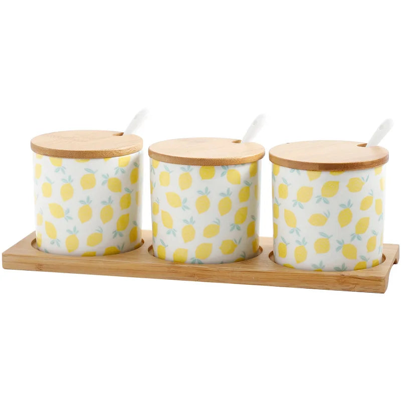 Criativo dos desenhos animados pintados de cerâmica tempero conjunto frasco de porcelana sal frasco de açúcar grão tanque spice pepper caixa de armazenamento recipiente de alimentos