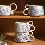 Copo de café cerâmico criativo, caneca azul e branca da ânfora, caneca da aveia do leite do café da manhã, chávena inglesa da camélia da tarde, 350ml