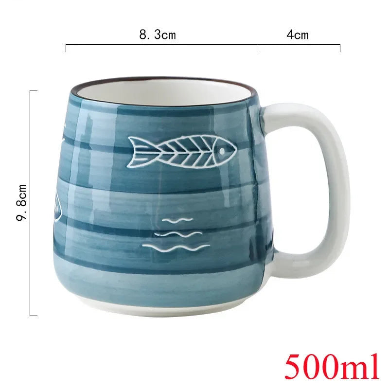 Copo cerâmico com leite matinal com alça, estilo tradicional, suco, café, cerveja, sopa, chá da tarde, escritório, presente para pessoas, 500ml