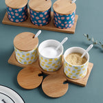 Criativo dos desenhos animados pintados de cerâmica tempero conjunto frasco de porcelana sal frasco de açúcar grão tanque spice pepper caixa de armazenamento recipiente de alimentos