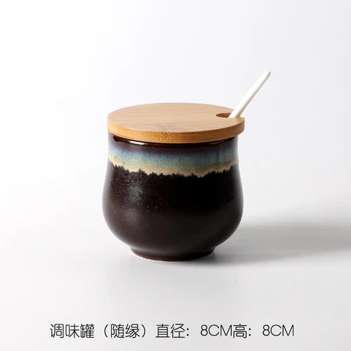 Frasco De Tempero De Cerâmica Com Colher, Frasco De Especiarias De Açúcar De Sal, Conjunto De Caixa De Tempero De Glutamato Monossódico, Suprimentos De Cozinha Vintage