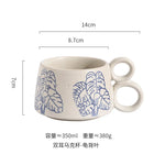 Copo de café cerâmico criativo, caneca azul e branca da ânfora, caneca da aveia do leite do café da manhã, chávena inglesa da camélia da tarde, 350ml