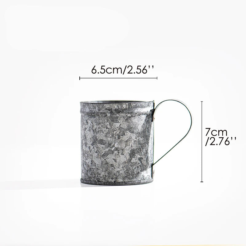 Mini copo de ferro para flores, copo retrô de metal pequeno com alça, vaso de plantas, adereços para fotografia, ferramentas de decoração para casa