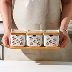 Conjunto de potes de tempero de cerâmica, caixa quadrada de armazenamento de cereja, sal, açúcar, pimenta, molho de soja, garrafa de vinagre, utensílios de cozinha, novo