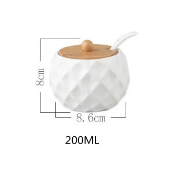 Cerâmica tempero pote tempero caixa bandeja de madeira tempero garrafa de açúcar tigela de sal do agregado familiar com colher suprimentos cozinha