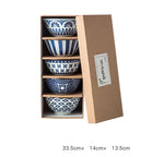4.5 polegadas tigela de cerâmica tigela cozinha talheres conjunto tigela estilo japonês personalizado tigela arroz vintage padrão caixa presente 5 pçs