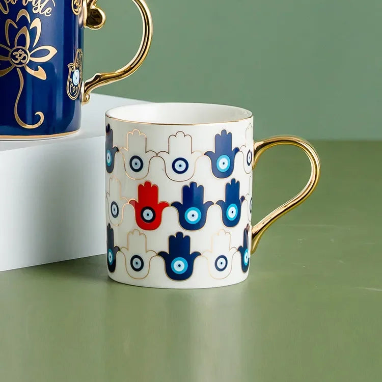 Hamsa Mão de Fátima Criativa Caneca De Café De Cerâmica, Copo De Novidade De Leite Turco, Olho Azul Malvado, Presentes Para Casais
