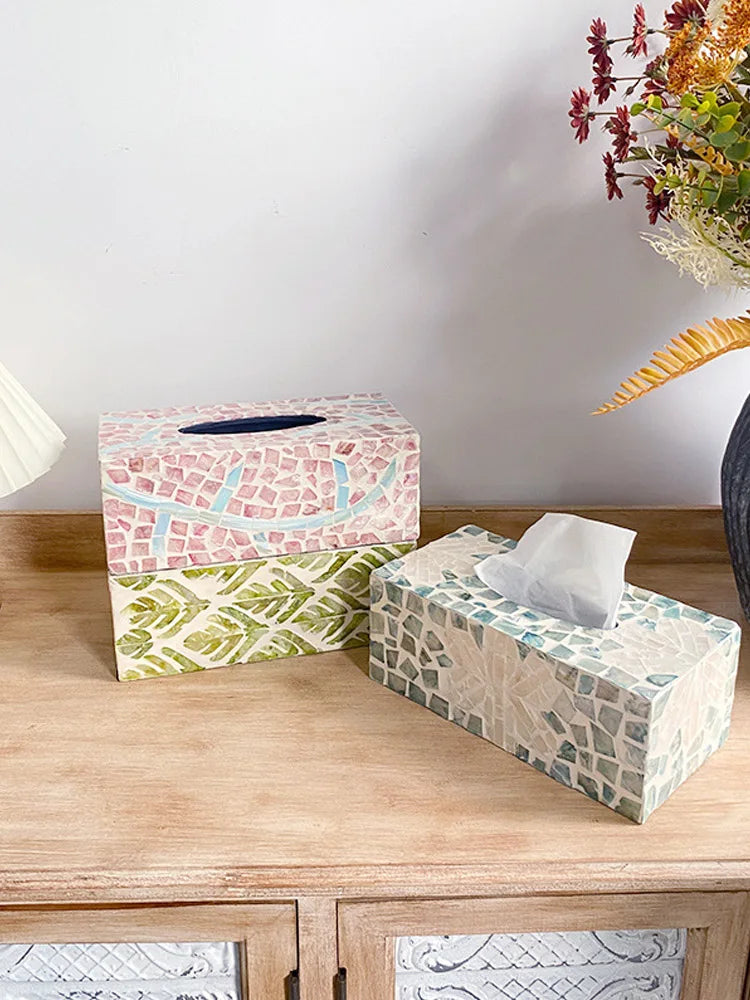 Ahunderjiaz-Caixa de tecido de concha colorida criativa, organizador de tecido, sala de estar, enfeites de mesa, decoração de casa