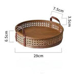 Estilo nórdico rattan tecido coleção bandeja cesta alça de couro pequena cesta circular aromaterapia conjunto chá cesta pão