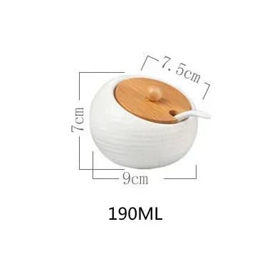 Cerâmica tempero pote tempero caixa bandeja de madeira tempero garrafa de açúcar tigela de sal do agregado familiar com colher suprimentos cozinha
