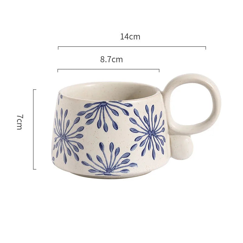 Copo de café cerâmico criativo, caneca azul e branca da ânfora, caneca da aveia do leite do café da manhã, chávena inglesa da camélia da tarde, 350ml