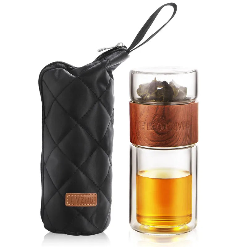Garrafa de água de vidro com filtro de chá infusor separação de chá parede dupla garrafa de vidro garrafa de água leakproof viagem drinkware