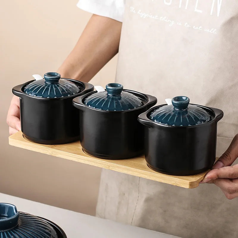 Preto cerâmica tempero tempero pote de três peças sal pimenta garrafa de cozinha recipiente de armazenamento de alimentos tigela de açúcar caixa de tempero