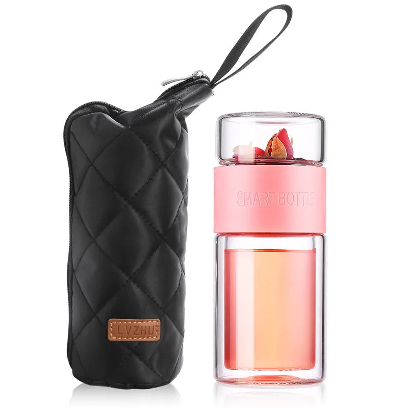 Garrafa de água de vidro com filtro de chá infusor separação de chá parede dupla garrafa de vidro garrafa de água leakproof viagem drinkware
