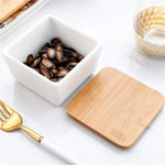 Quadrado moderno cerâmica bandeja de frutas com bambu e bandeja de madeira lanche doces caixa de armazenamento dividido porca bandeja de comida tigela decoração para casa