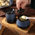 Tanque de armazenamento de cerâmica japonesa retrô para tempero de casa conjunto de garrafas de óleo tanque de sal restaurante comercial louça