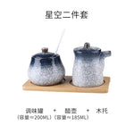 Tanque de armazenamento de cerâmica japonesa retrô para tempero de casa conjunto de garrafas de óleo tanque de sal restaurante comercial louça
