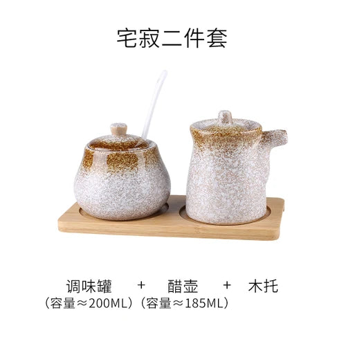 Tanque de armazenamento de cerâmica japonesa retrô para tempero de casa conjunto de garrafas de óleo tanque de sal restaurante comercial louça