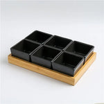 Quadrado moderno cerâmica bandeja de frutas com bambu e bandeja de madeira lanche doces caixa de armazenamento dividido porca bandeja de comida tigela decoração para casa