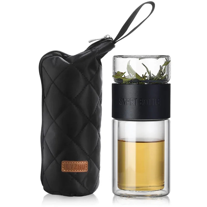 Garrafa de água de vidro com filtro de chá infusor separação de chá parede dupla garrafa de vidro garrafa de água leakproof viagem drinkware