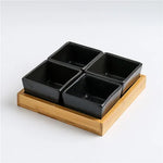 Quadrado moderno cerâmica bandeja de frutas com bambu e bandeja de madeira lanche doces caixa de armazenamento dividido porca bandeja de comida tigela decoração para casa