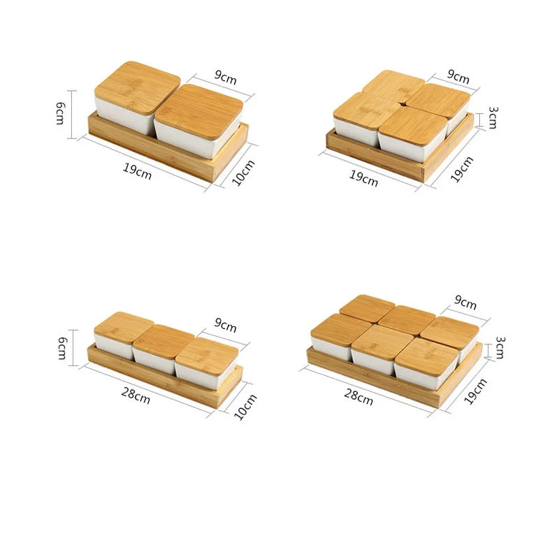 Quadrado moderno cerâmica bandeja de frutas com bambu e bandeja de madeira lanche doces caixa de armazenamento dividido porca bandeja de comida tigela decoração para casa